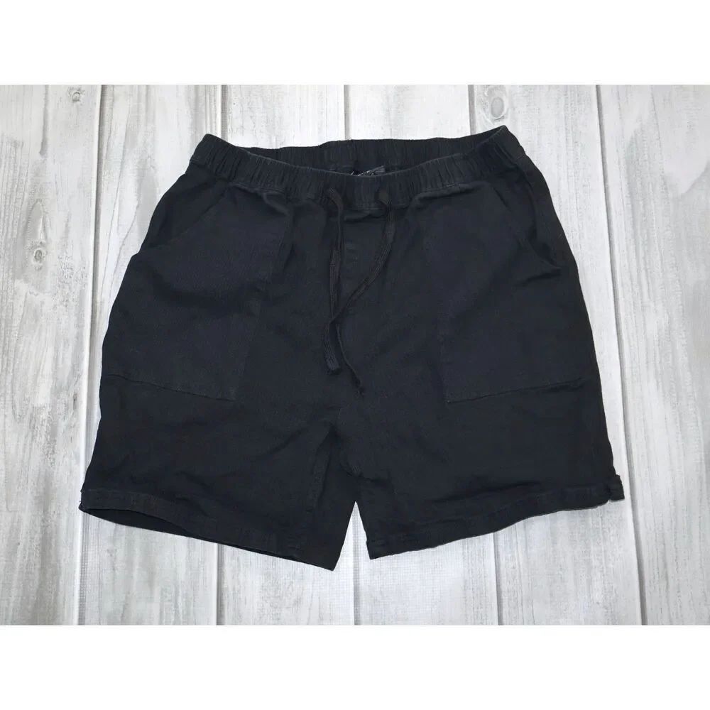 The Hundreds Men's Black Cotton Chino Shorts Drawstring Logo Slash Pockets